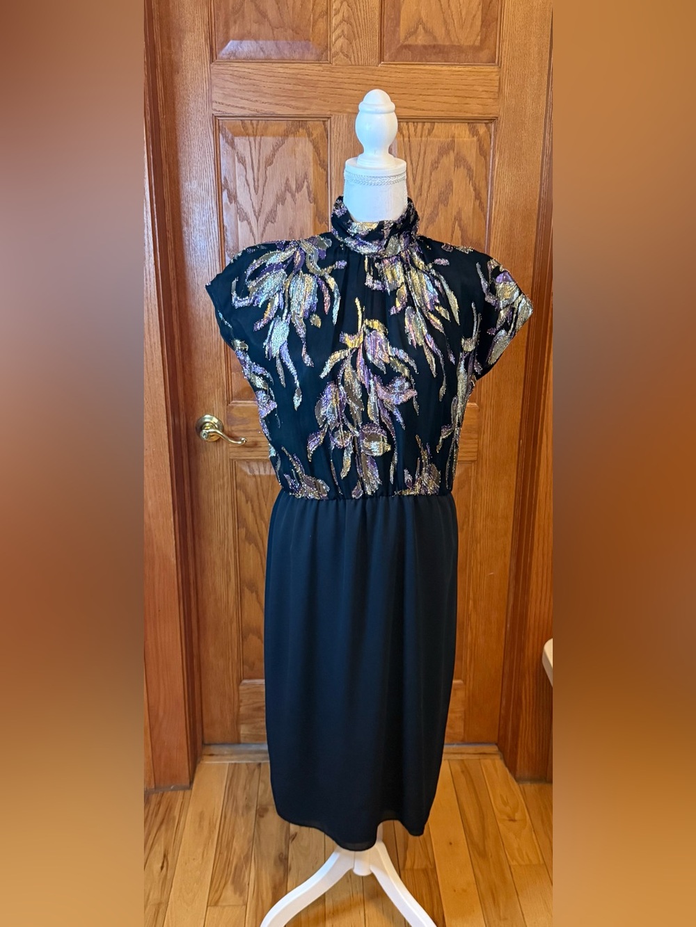 Patra Black Maxi Dress with Gold & Purple Metallic Embroidery